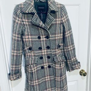 Club Monaco Black and Pink Houndstooth Trench Coat